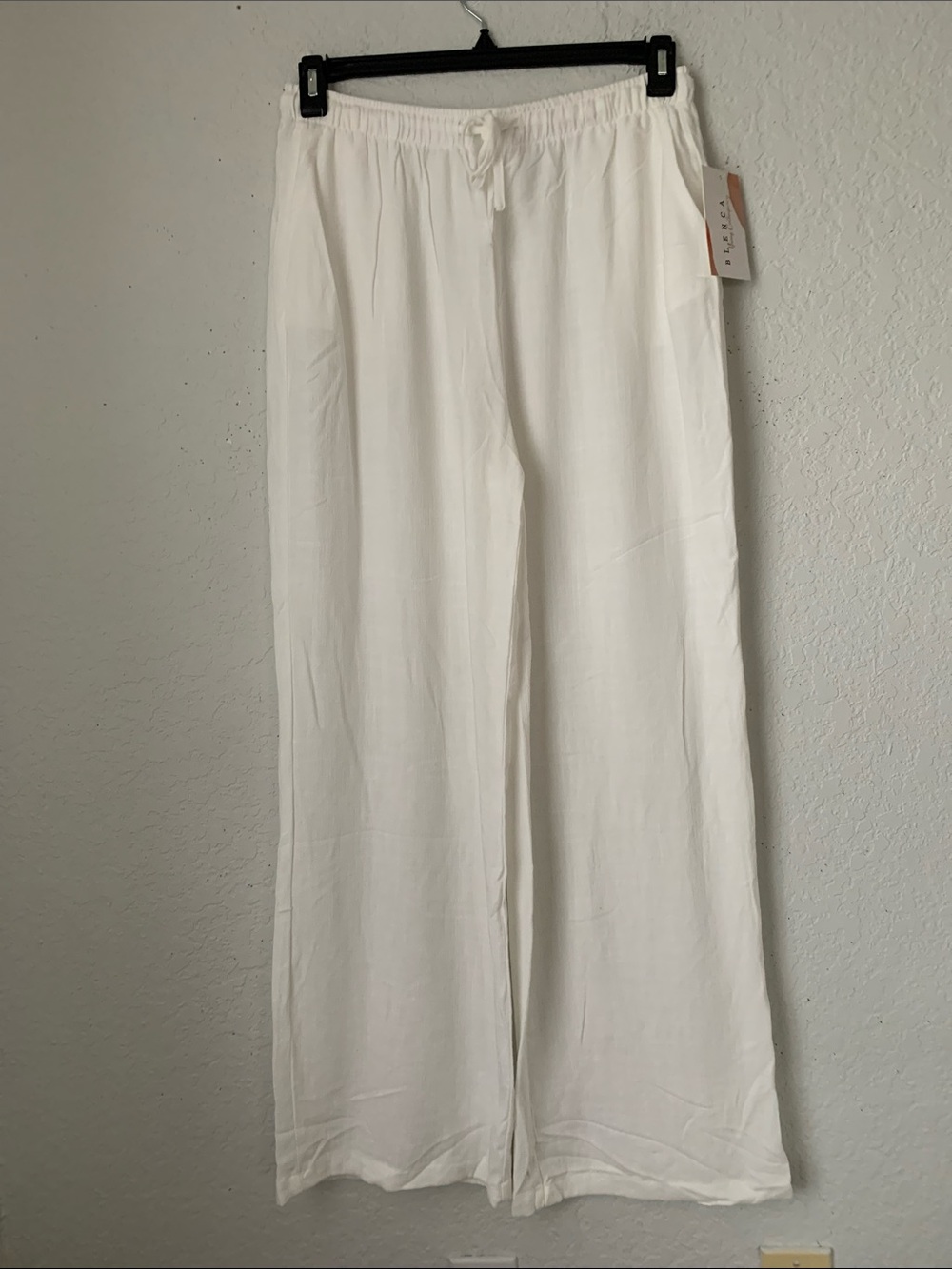 NWT Blenca Women’s White Linen Blend Wide Leg Drawstring Pants Size L